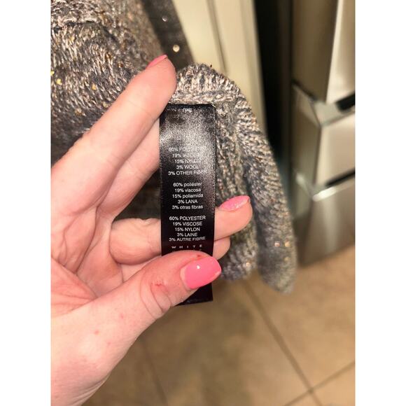 White House Black Market Shimmer Open Front Long Sweater Gray With Sequins Small - Picture 5 of 5